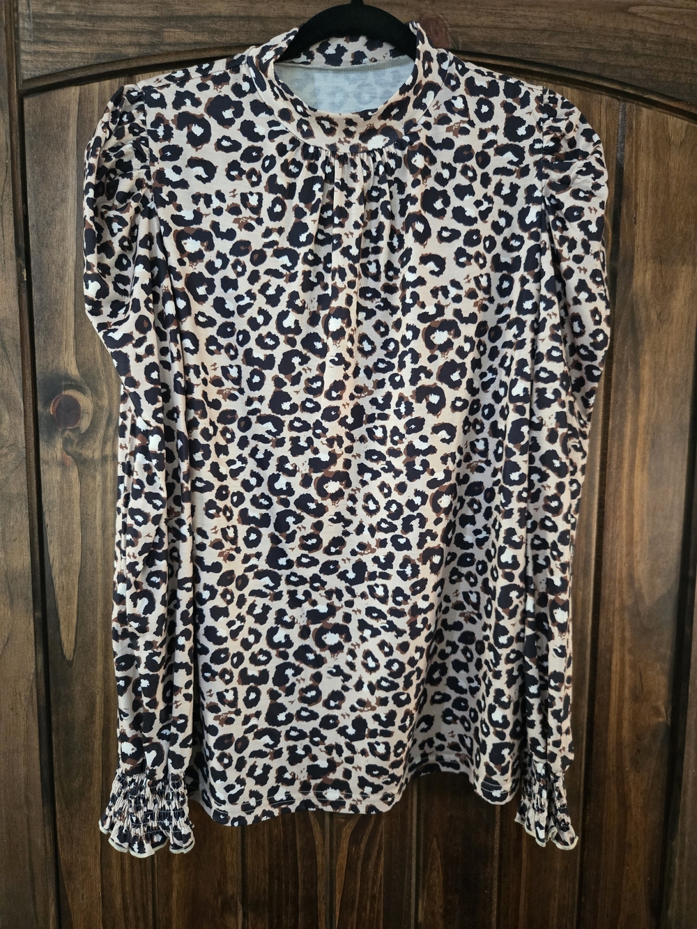 SHEIN Leopard Print Long Sleeve Blouse - Beige, Black & Brown